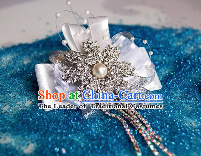 Top Grade Classical Wedding Crystal Flowers, Bride Emulational Wrist Flowers Tassel Bracelet Flowers for Women