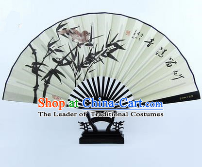 Traditional Chinese Crafts Ebonize Folding Fan, China Sensu Ink Painting Bamboo Silk Fan Hanfu Fans for Men