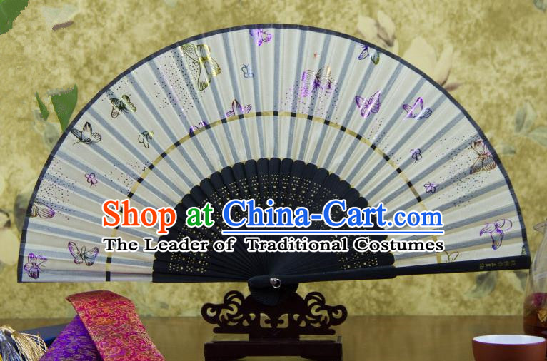 Traditional Chinese Handmade Crafts Two-segment Folding Fan, China Printing Butterfly Sensu Silk Fan Hanfu Fans for Women