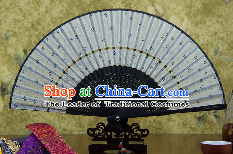 Traditional Chinese Handmade Crafts Two-segment Folding Fan, China Printing Orchid Sensu Silk Fan Hanfu Fans for Women