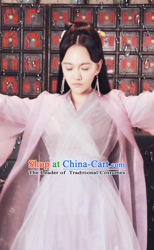 Traditional Ancient Chinese Song Dynasty Imperial Princess Clothing, Chinese Ancient Swordswoman Peri Hanfu Costume and Headpiece Complete Set