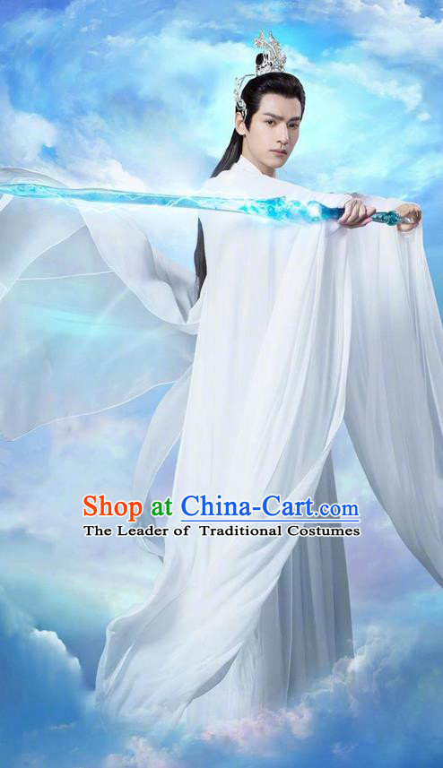 Traditional Ancient Chinese Kawaler Robe Clothing, Chinese Ancient Han Dynasty Swordsman Costume and Headpiece Complete Set