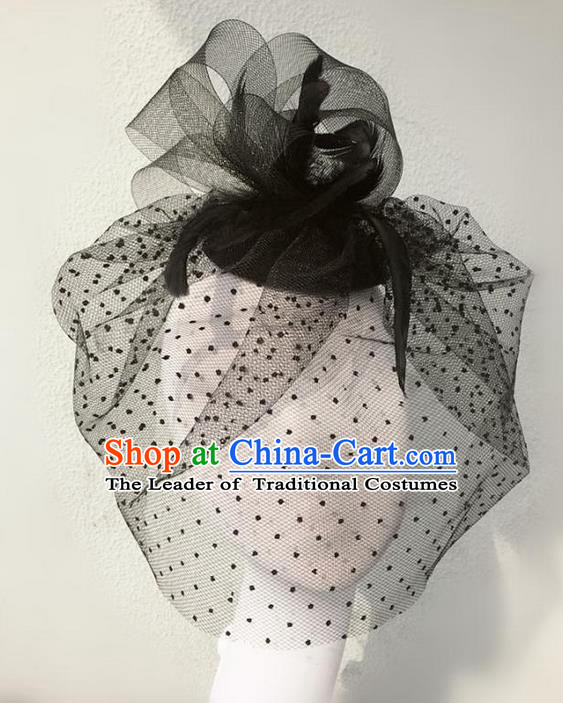 Top Grade Chinese Theatrical Luxury Headdress Ornamental Black Veil Mask, Halloween Fancy Ball Ceremonial Occasions Handmade Headwear for Women