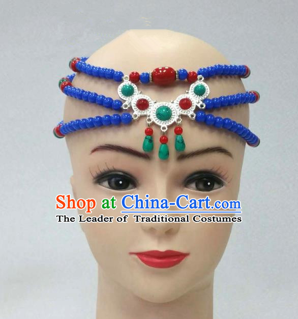 Traditional Handmade Chinese Mongol Nationality Handmade Beads Hair Accessories, China Mongols Mongolian Minority Nationality Headwear for Women