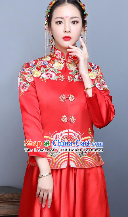 Traditional Chinese Wedding Costumes Traditional Xiuhe Suits Wedding Bride Dress Ancient Chinese bridal hair Accessory Headwear