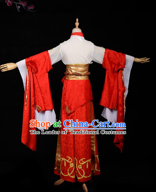 Chinese Ancient Cosplay Han Dynasty Royal Princess Costumes, Chinese Traditional Red Dress Clothing Chinese Cosplay Swordsman Costume for Women