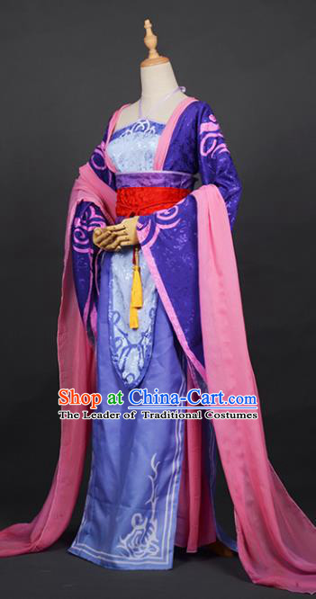Chinese Ancient Cosplay Tang Dynasty Princess Costumes, Chinese Traditional Purple Dress Clothing Chinese Cosplay Palace Lady Costume for Women