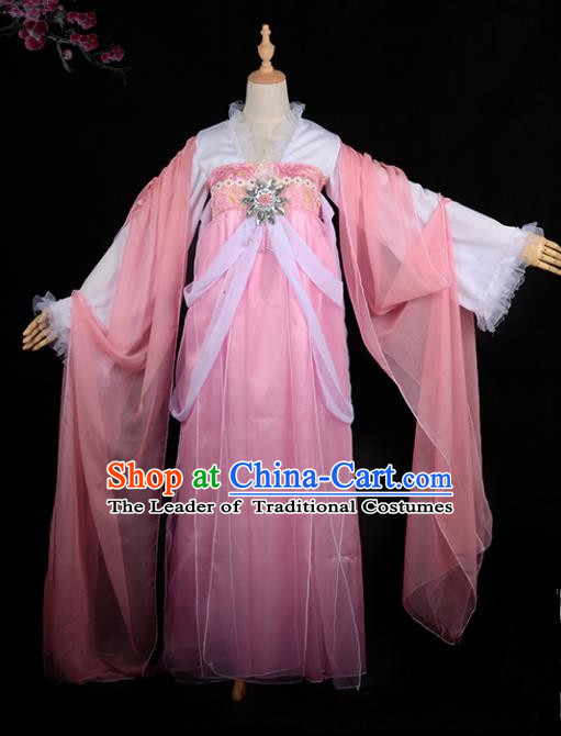 Chinese Ancient Cosplay Tang Dynasty Imperial Concubine Costumes, Chinese Traditional Fairy Pink Dress Clothing Chinese Cosplay Palace Lady Costume for Women