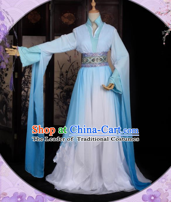 Chinese Ancient Cosplay Han Dynasty Fairy Costumes, Chinese Traditional Blue Hanfu Dress Clothing Chinese Cosplay Princess Costume for Women