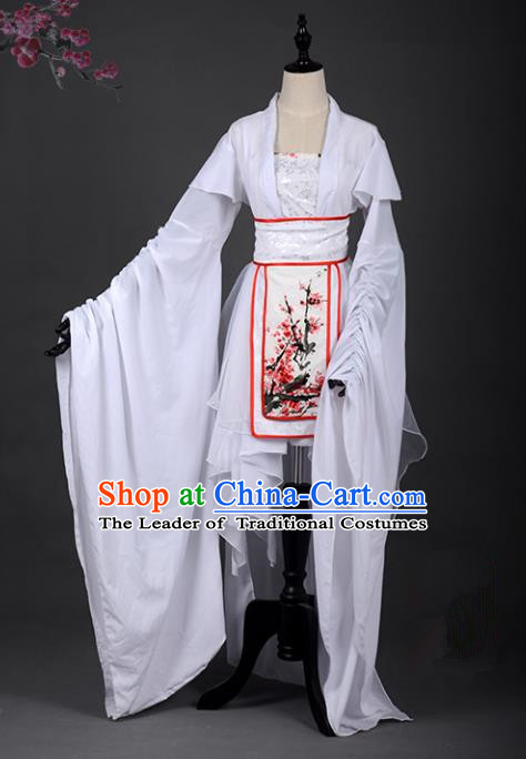 Chinese Ancient Cosplay Han Dynasty Young Lady Costumes, Chinese Traditional Embroidery Plum Blossom Hanfu Dress Clothing Chinese Cosplay Fairy Costume for Women