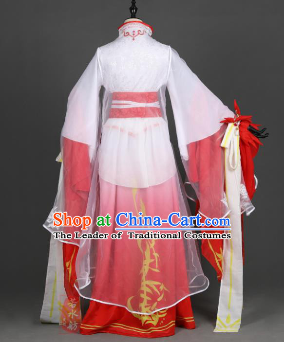 Chinese Ancient Cosplay Han Dynasty Princess Wedding Costumes, Chinese Traditional Embroidery Red Hanfu Dress Clothing Chinese Swordswoman Costume for Women
