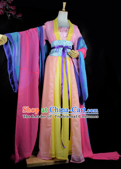 Chinese Ancient Cosplay Tang Dynasty Imperial Princess Costumes, Chinese Traditional Hanfu Blue Dress Clothing Chinese Palace Lady Dance Costume for Women