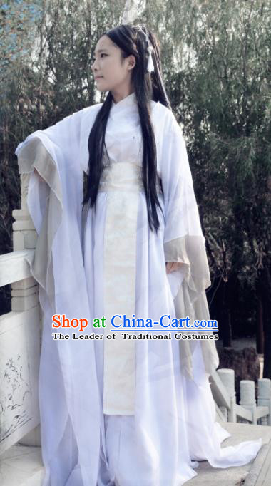 Chinese Ancient Cosplay Han Dynasty Imperial Princess Fairy Costumes, Chinese Traditional Hanfu White Dress Clothing Chinese Palace Lady Dance Costume for Women