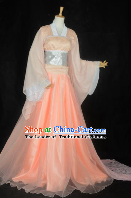 Chinese Ancient Cosplay Song Dynasty Imperial Princess Fairy Costumes, Chinese Traditional Hanfu Pink Dress Clothing Chinese Palace Lady Dance Costume for Women