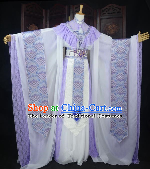 Chinese Ancient Cosplay Tang Dynasty Princess Fairy Lilac Dress, Chinese Traditional Hanfu Clothing Chinese Palace Lady Dance Costume for Women