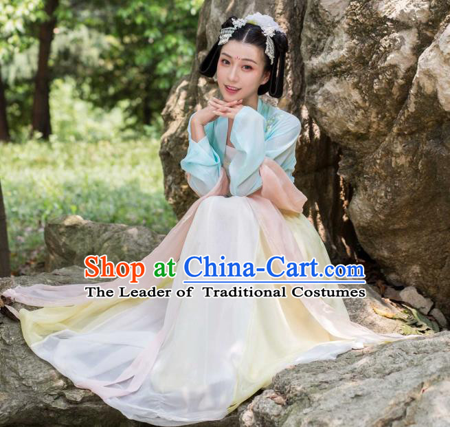 Traditional Ancient Chinese Tang Dynasty Imperial Princess Costume Embroidery Elegant Hanfu Clothing, Chinese Palace Lady Dance Dress for Women