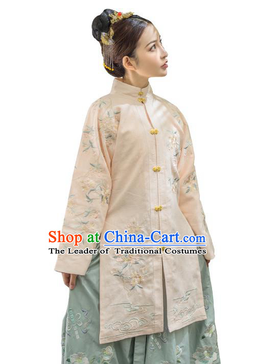Traditional Ancient Chinese Ming Dynasty Imperial Concubine Costume Embroidery Long Gown Dress, Chinese Palace Lady Upper Outer Garment for Women