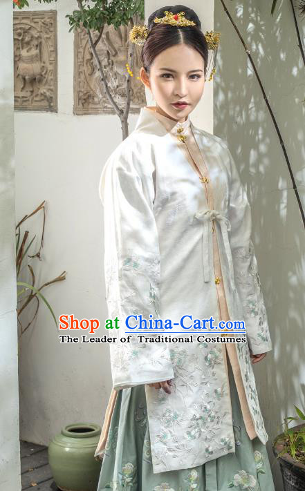 Traditional Ancient Chinese Ming Dynasty Noblewoman Costume Embroidery BeiZi Cloak, Chinese Palace Lady Cardigan Dress Upper Outer Garment for Women