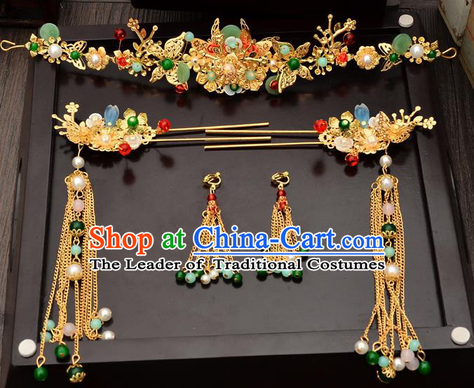 Traditional Handmade Chinese Ancient Classical Hair Accessories Xiuhe Suit Barrettes Hairpin, Step Shake Hair Sticks Hair Jewellery, Hair Fascinators Hairpins for Women