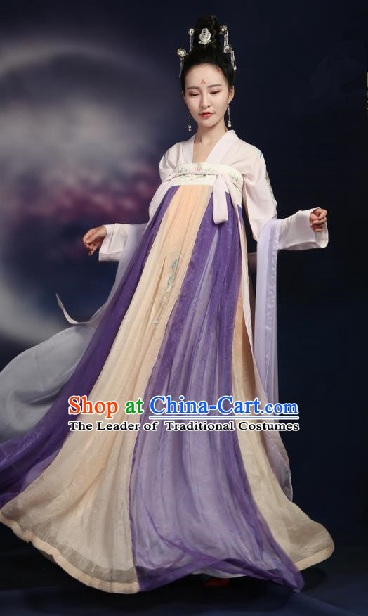 Traditional Ancient Chinese Tang Dynasty Imperial Concubine Embroidery Dance Costume, Chinese Palace Lady Hanfu Dress Princess Clothing for Women