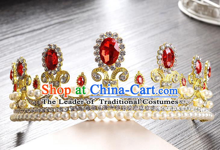 Top Grade Handmade Chinese Classical Hair Accessories Baroque Style Headband Red Crystal Princess Royal Crown, Hair Sticks Hair Jewellery Hair Clasp for Women