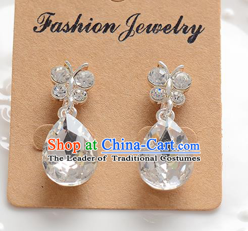 Top Grade Handmade Chinese Classical Jewelry Accessories Baroque Style Crystal Butterfly Wedding Earrings Bride Eardrop for Women