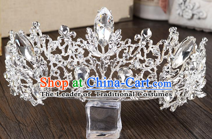 Top Grade Handmade Chinese Classical Hair Accessories Baroque Style Crystal Princess Royal Crown, Hair Sticks Hair Jewellery Hair Coronet for Women
