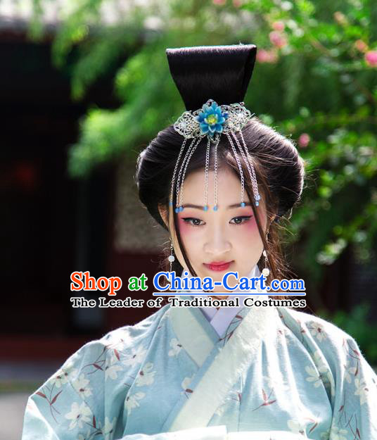 Traditional Handmade Chinese Ancient Classical Hair Accessories Tassel Hairpin, Blueing Hair Sticks Hair Comb, Hair Fascinators Hairpins for Women