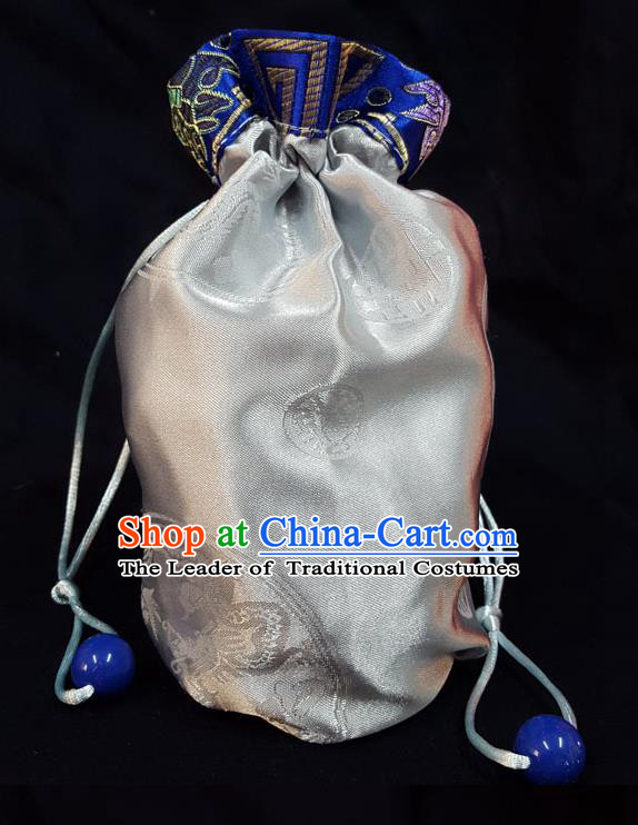 Traditional Handmade Chinese Ancient Young Lady Pouch Grey Handbags, China Hanfu Embroidery Satin Sachet for Women