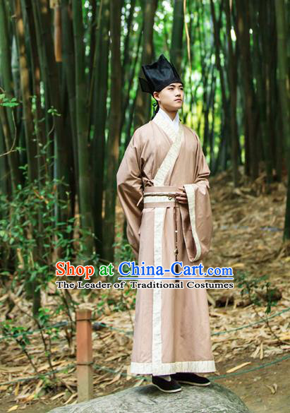 Traditional Chinese Han Dynasty Nobility Childe Hanfu Costume Printing Bamboo Long Robe, China Ancient Scholar Cloak Clothing for Men