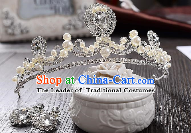 Top Grade Handmade Chinese Classical Hair Accessories Baroque Style Crystal Pearls Wedding Royal Crown, Bride Princess Hair Jewellery Hair Coronet for Women