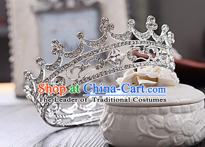 Top Grade Handmade Chinese Classical Hair Accessories Baroque Style Crystal Round Wedding Royal Crown, Bride Princess Hair Jewellery Hair Coronet for Women