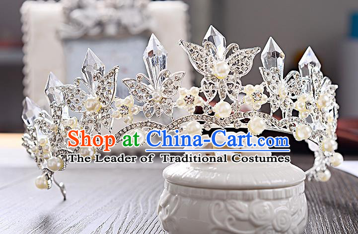 Top Grade Handmade Chinese Classical Hair Accessories Baroque Style Crystal Butterfly Wedding Royal Crown, Bride Princess Hair Jewellery Hair Coronet for Women