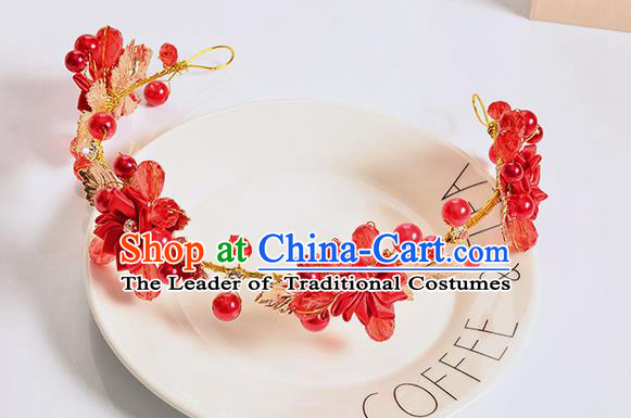 Top Grade Handmade Chinese Classical Hair Accessories Baroque Style Wedding Red Bowknot Flowers Headband Bride Hair Clasp for Women