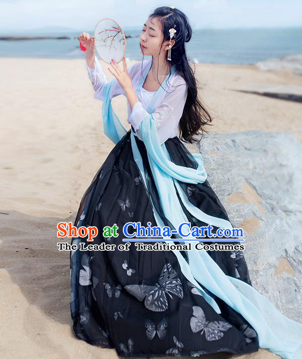 Traditional Ancient Chinese Costume Ming Dynasty Young Lady Embroidery Butterfly Dress, Elegant Hanfu Clothing Chinese Palace Princess Costume for Women