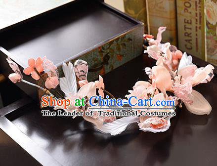Top Grade Handmade Chinese Classical Hair Accessories Princess Wedding Pink Flowers Hair Clasp Headband Bride Headwear for Women