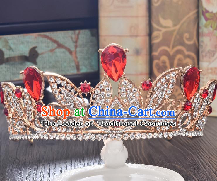 Top Grade Handmade Hair Accessories Baroque Style Wedding Red Crystal Royal Crown, Bride Princess Hair Kether Jewellery Imperial Crown for Women