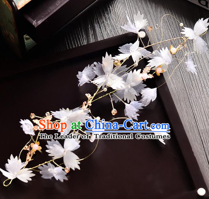 Top Grade Handmade Chinese Classical Hair Accessories Princess Wedding White Silk Hair Clasp Hair Stick Headband Bride Headwear for Women