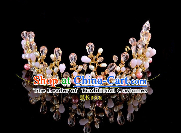 Top Grade Handmade Hair Accessories Baroque Style Palace Princess Wedding Pink Opal Pearls Vintage Royal Crown, Bride Hair Kether Jewellery Imperial Crown for Women