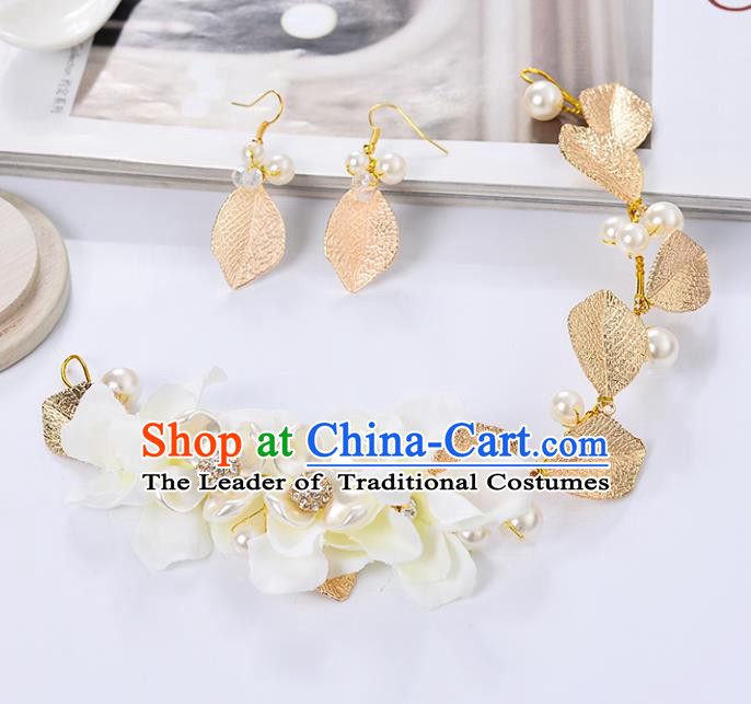 Top Grade Handmade Chinese Classical Jewelry Accessories Queen Wedding Golden Leaf Necklace and Earrings Bride Eardrop for Women