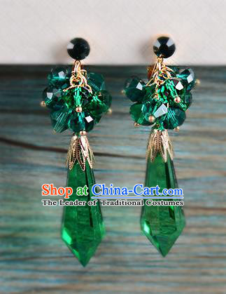 Top Grade Handmade Chinese Classical Jewelry Accessories Wedding Green Crystal Tassel Earrings Bride Hanfu Eardrop for Women