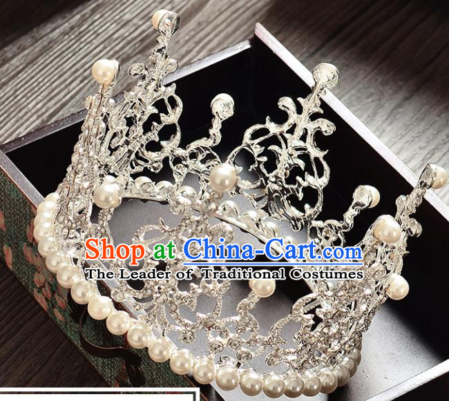 Top Grade Handmade Hair Accessories Baroque Style Palace Princess Wedding Pearls Vintage Round Royal Crown, Bride Hair Kether Jewellery Imperial Crown for Women