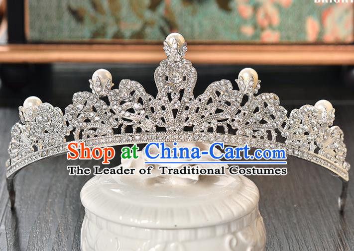 Top Grade Handmade Hair Accessories Baroque Luxury Crystal Pearls Royal Crown, Bride Wedding Hair Kether Jewellery Princess Imperial Crown for Women