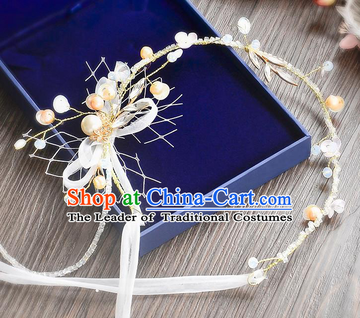 Top Grade Handmade Chinese Classical Hair Accessories Princess Wedding Baroque Beads Bowknot Hair Clasp Bride Headband for Women