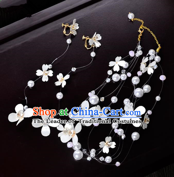Top Grade Handmade Chinese Classical Hair Accessories Princess Wedding Baroque Pearls Garland Hair Clasp and Earrings Headband Bride Headwear for Women