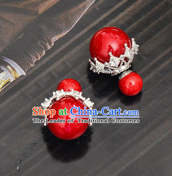 Top Grade Handmade Chinese Classical Jewelry Accessories Wedding Red Pearls Earrings Bride Hanfu Eardrop for Women