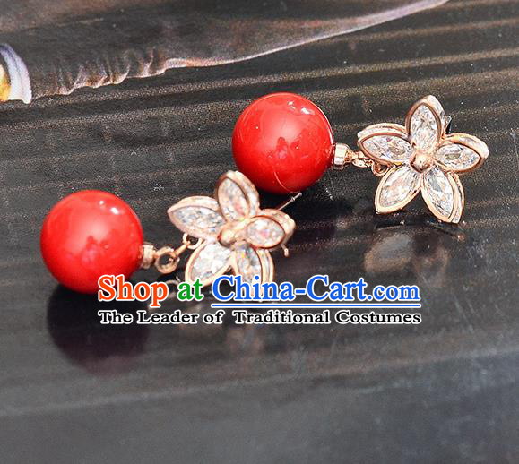 Top Grade Handmade Chinese Classical Jewelry Accessories Wedding Crystal Flower Ear Stud Bride Hanfu Earrings for Women