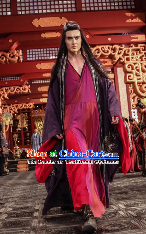 Traditional Chinese Ancient Times Devil Kawaler Costume, Xuan-Yuan Sword Legend  The Clouds of Han Chinese Swordsman Hanfu Robe for Men