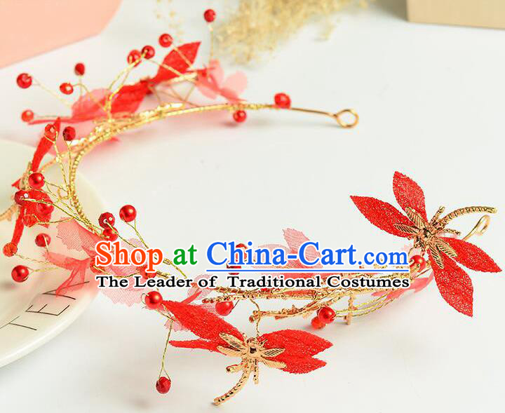 Top Grade Handmade Chinese Classical Hair Accessories Princess Wedding Baroque Red Dragonfly Garland Hair Clasp Headband Bride Headband for Women