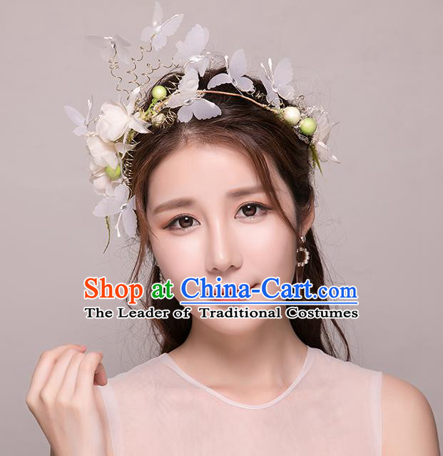 Top Grade Handmade Chinese Classical Hair Accessories Princess Wedding Baroque Butterfly Flowers Garland Hair Clasp Headband Bride Headband for Women